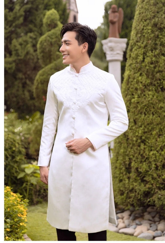 Ao dai Nam Tafa Design White Color B146