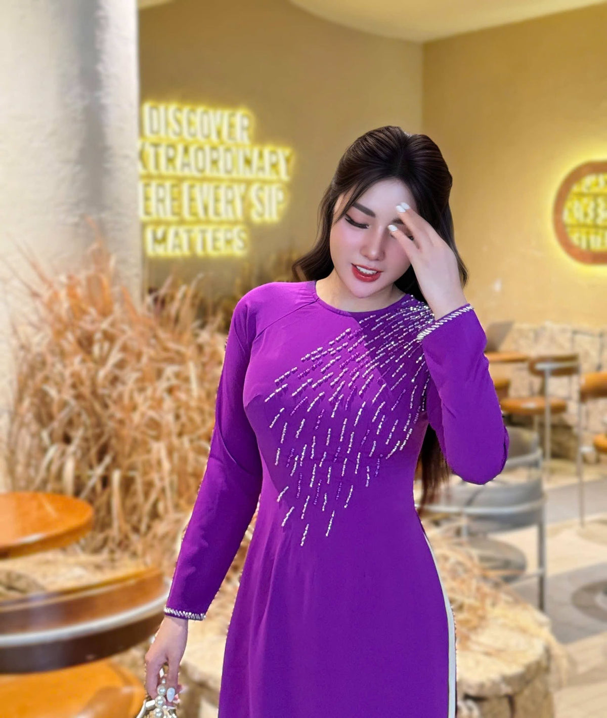 Luxury Purple Ao Dai Design, Thai Tuan Silk Vietnamese Dress,TT94