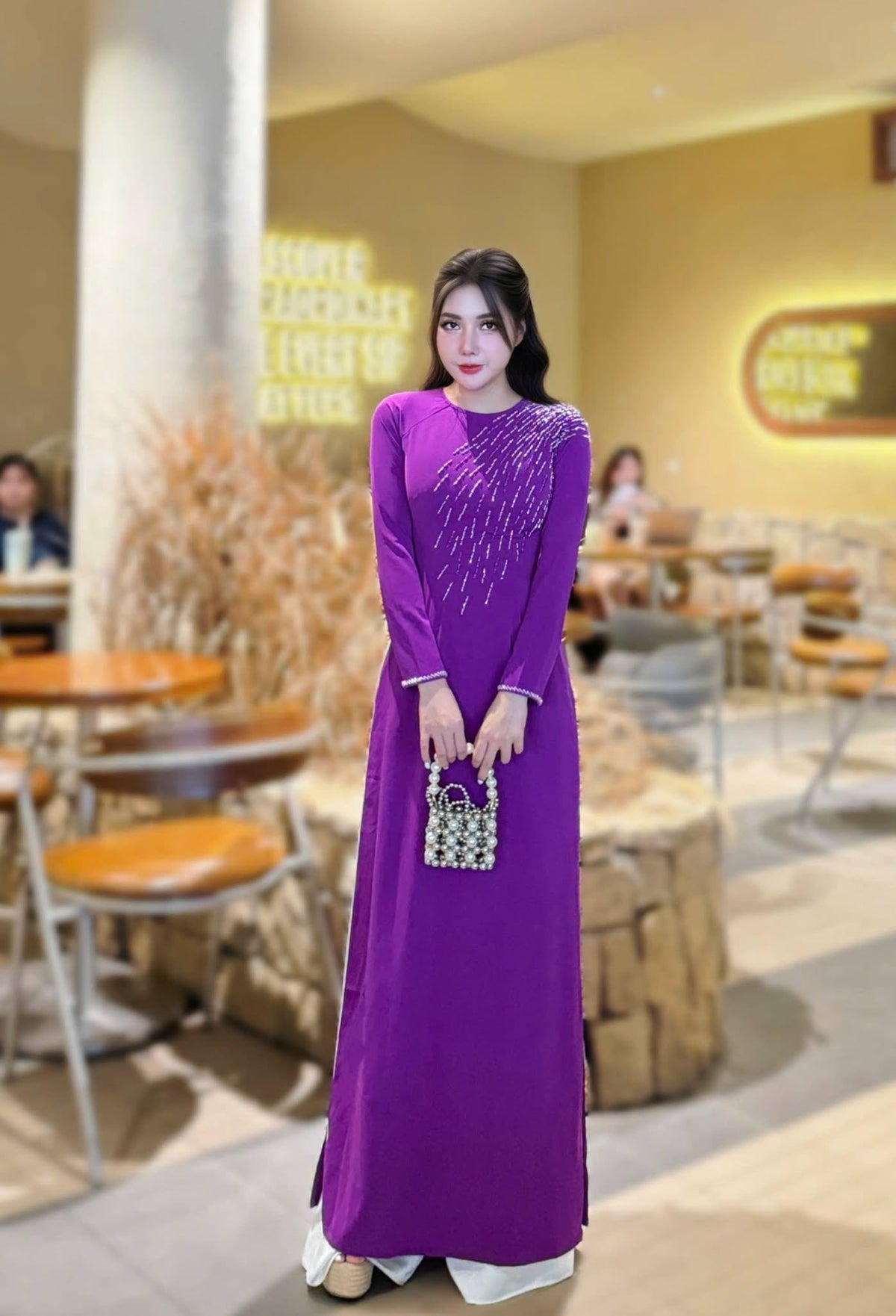 Luxury Purple Ao Dai Design, Thai Tuan Silk Vietnamese Dress,TT94