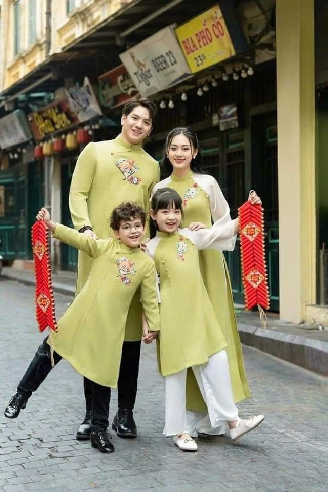 Set Ao Dai Matching Family Avocado embroidery B268