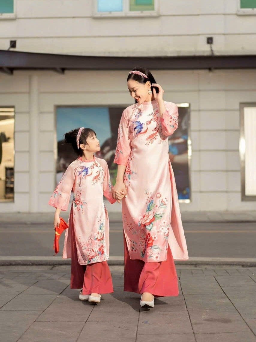 Set Ao Dai matching mom and girls- Pants included B0023