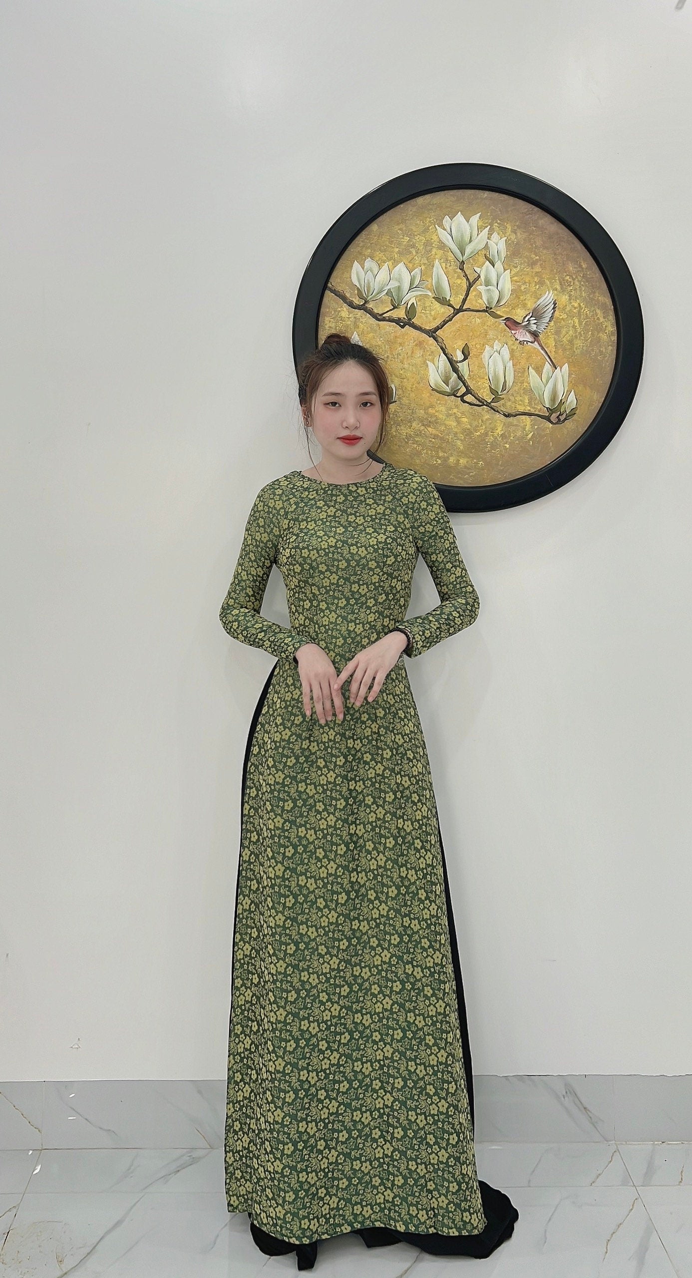 Top Only-Áo gấm mềm thái Tuấn- green color