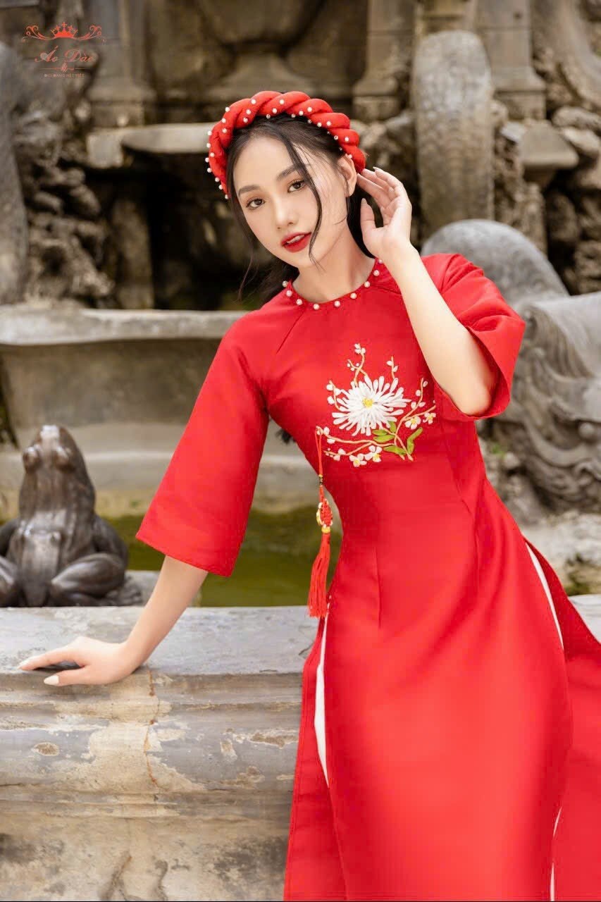 Set Family Red Ribbon Ao Dai Set (No Headband) | Pants included B125