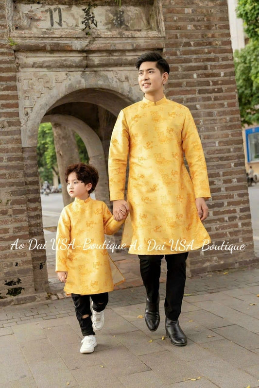 Men & Boy Red Dragon Ao Dai Top (2 Colors) B122