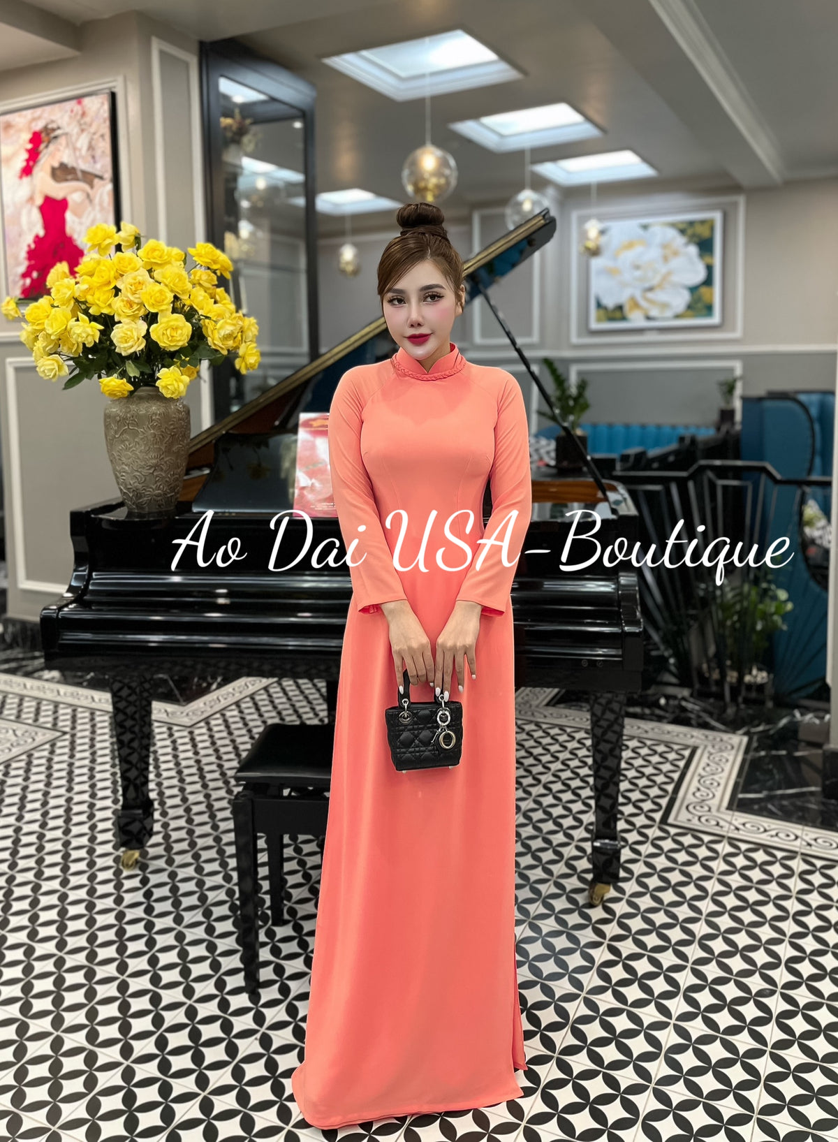 Set Ao Dai Chiffon Tron Organe Color B112 – Ao Dai USA-Boutique
