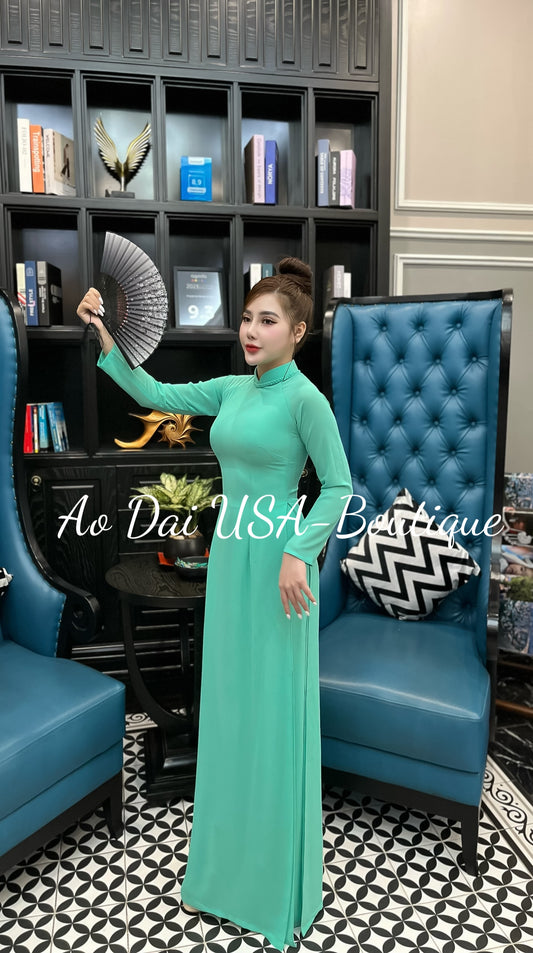 Set Ao Dai Chiffon Blue Double Layers Design with Bottom