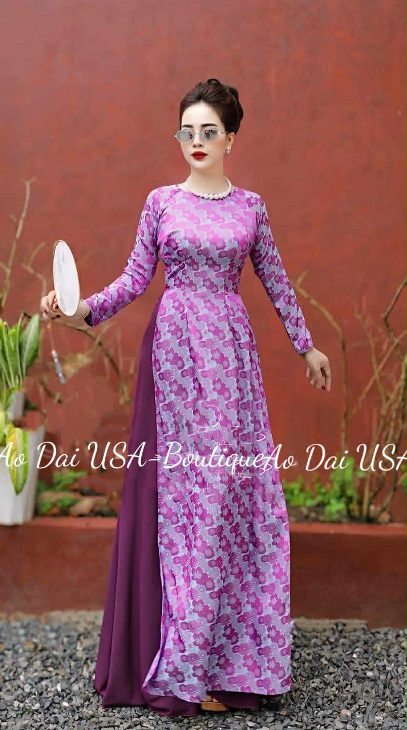 Ao dai for women gam Thai Tuan Purple Color -No pants/ TT100