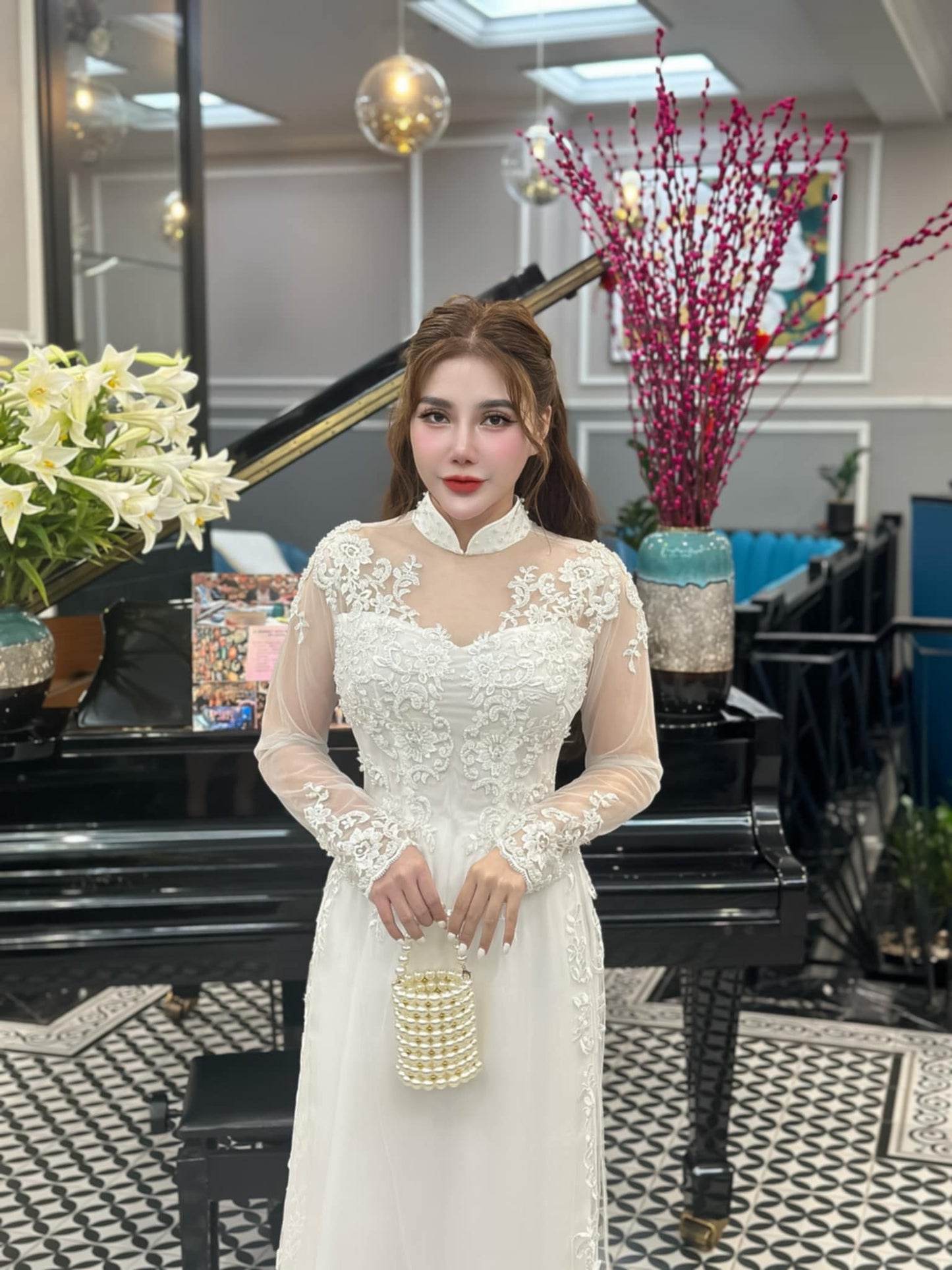 Set Ao Dai Triple layers Design with Crystal B404