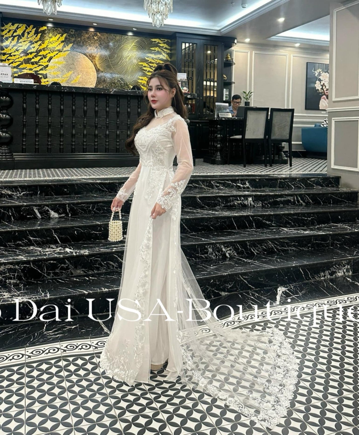 Set Ao Dai Triple layers Design with Crystal G398