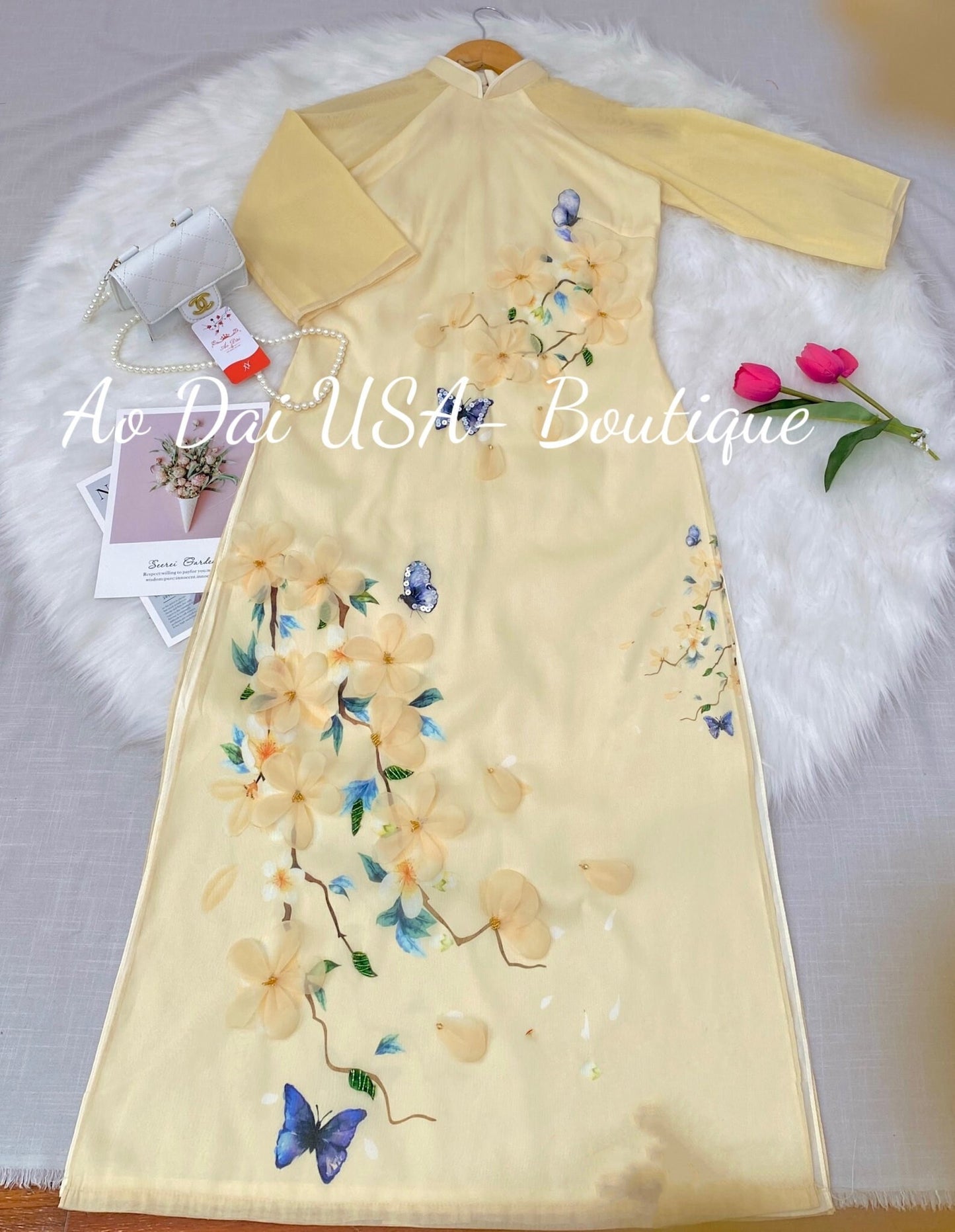 Set Ao Dai Mẹ và be Gai matching mom and girls- Pants included B284