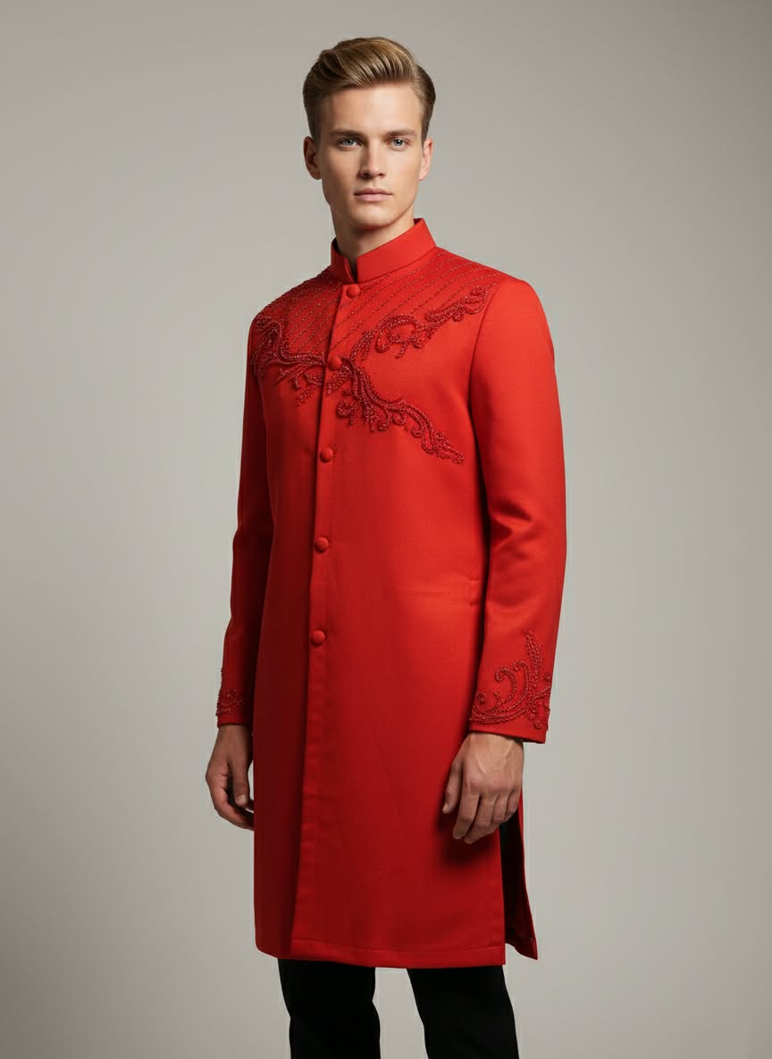 Red Ao Dai For Men Design/Vietnamese Groom Attire / Tet 2026/ B156