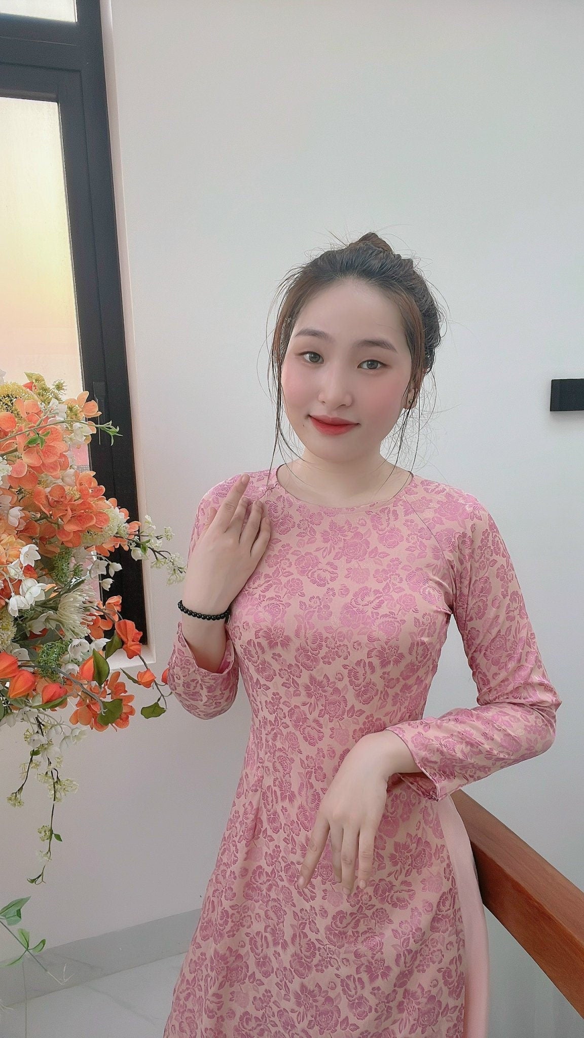 Top Only-Tơ Tằm Thai Tuan Pink Mini Flower- TT94