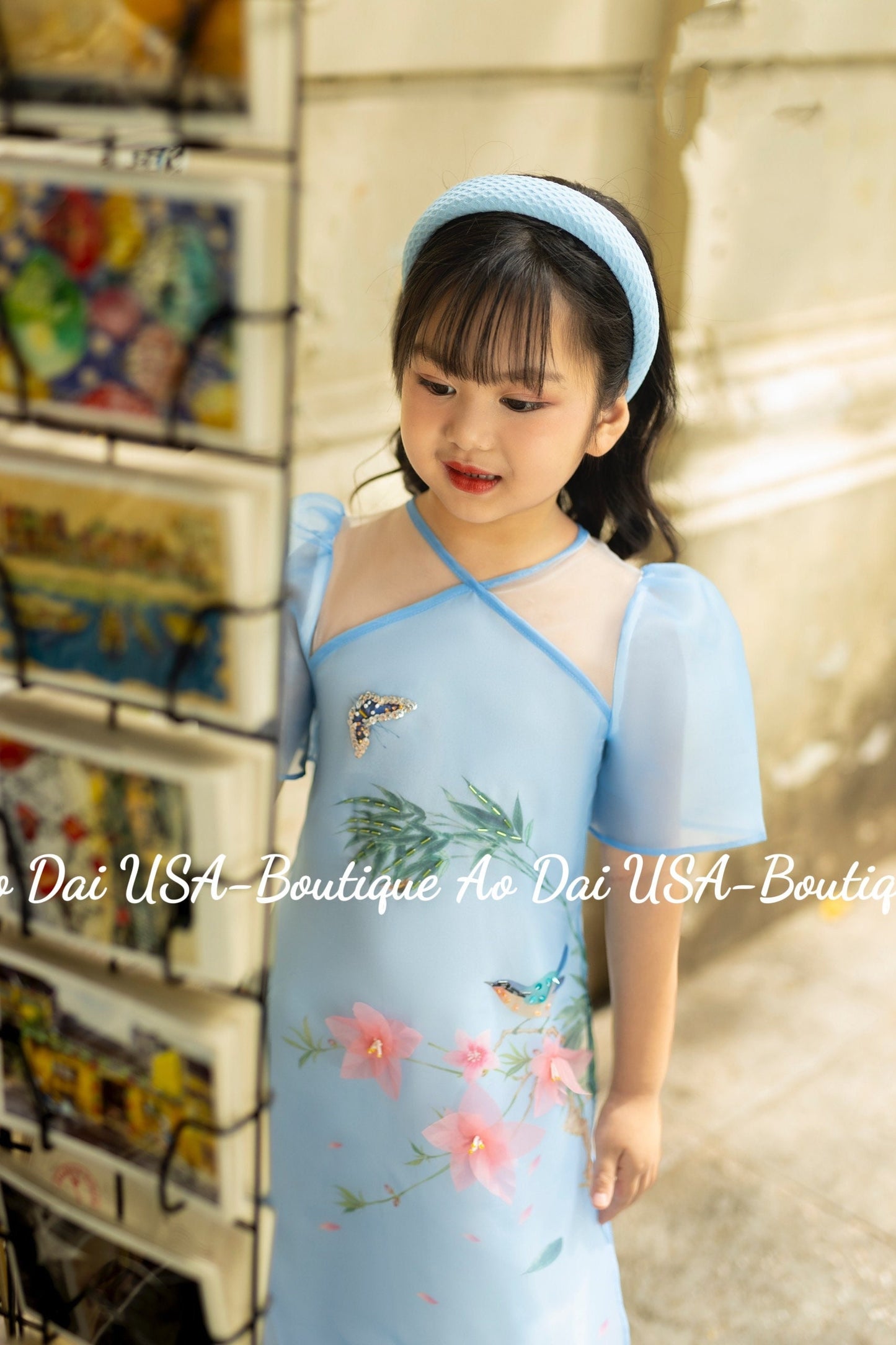 Set Ao Dai Mẹ và be Gai matching - Pants included B283