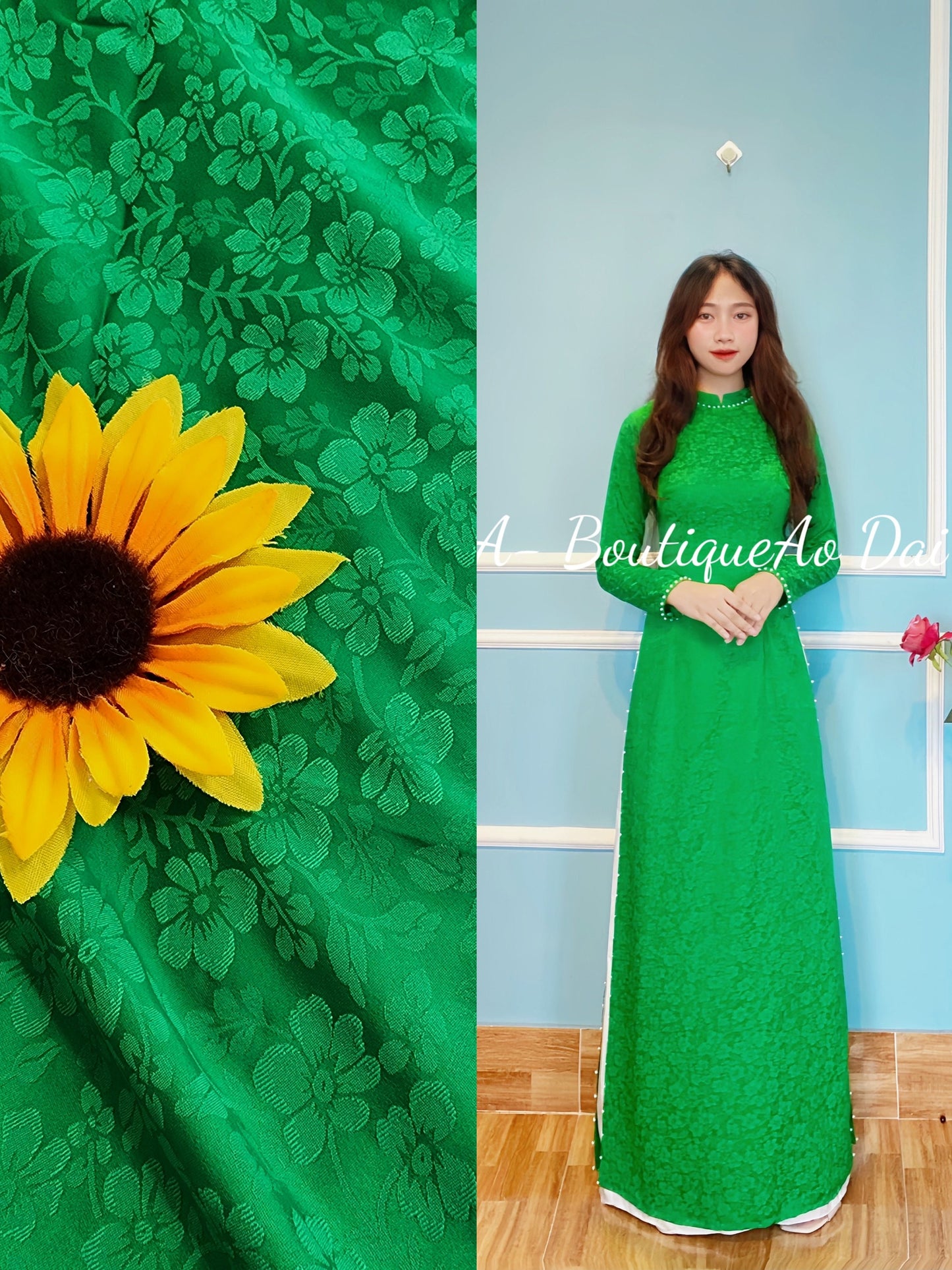 Ao dai To Tam Tuyet Mai Bright Green color-TT71