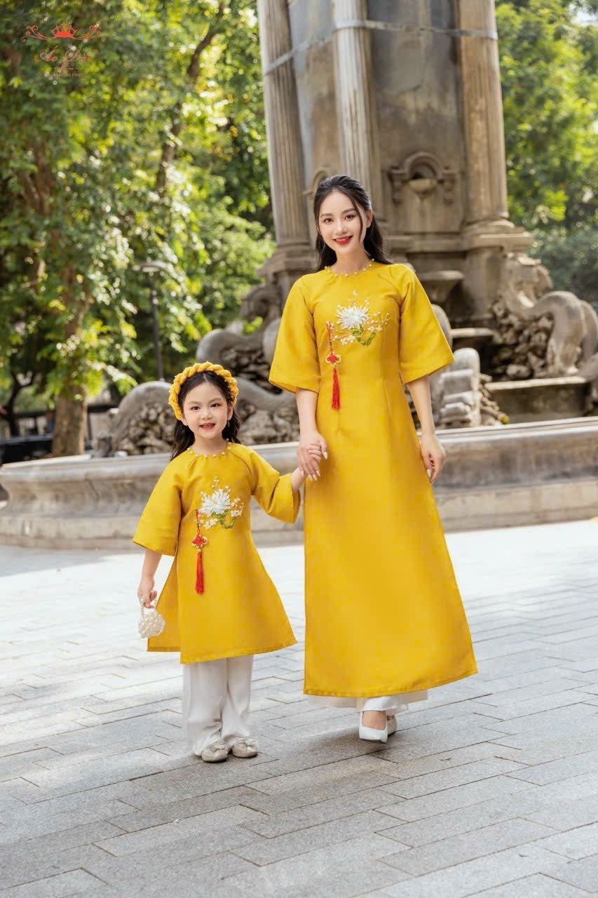 Set Ao Dai Gia đình Tafta hoa đính kết (No Headband)- B125