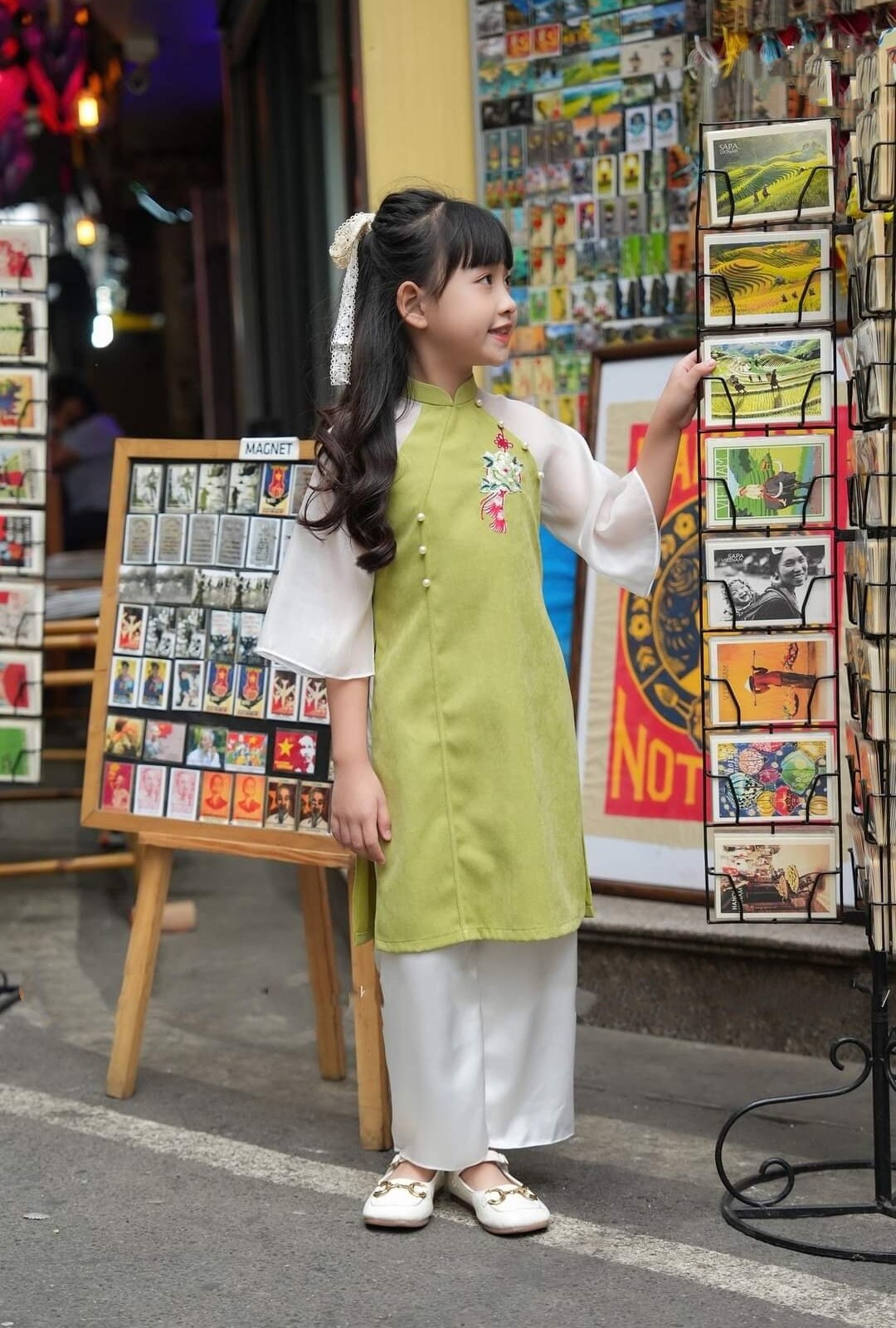 Set Ao Dai Matching Family Avocado embroidery B268