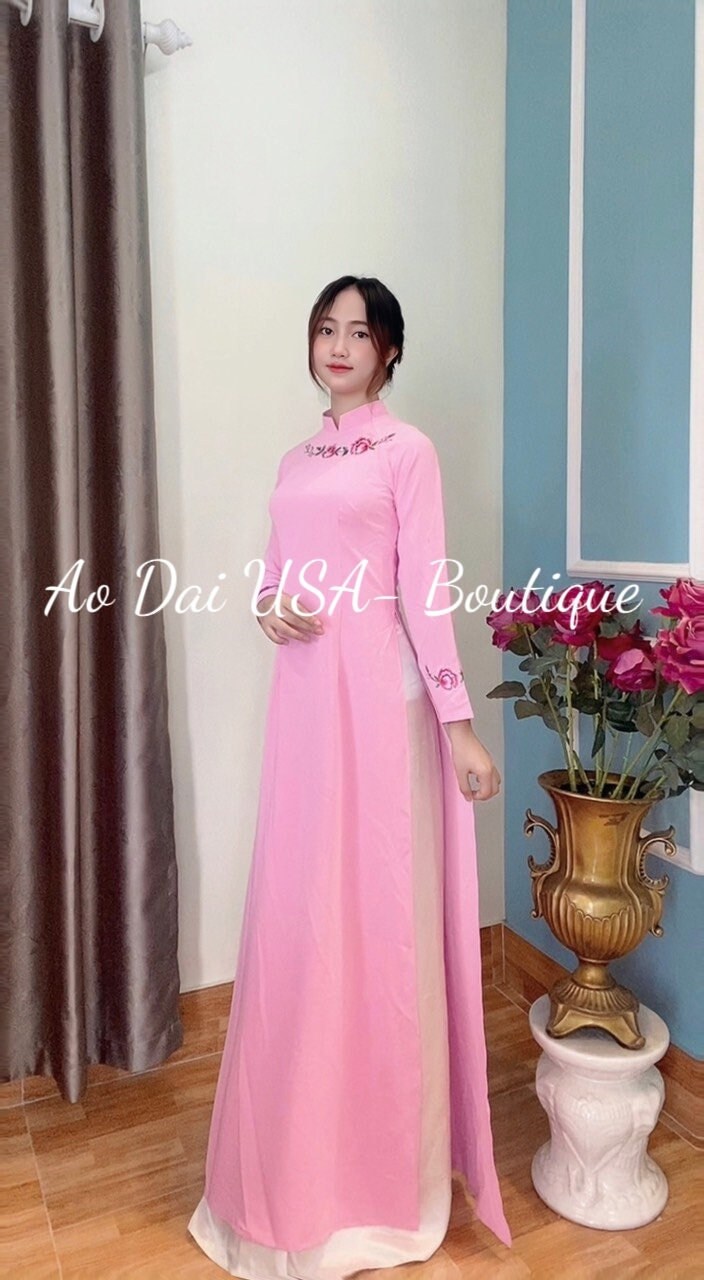 Set Lua Thai Tuan Pink Embroidery flowers-TT120