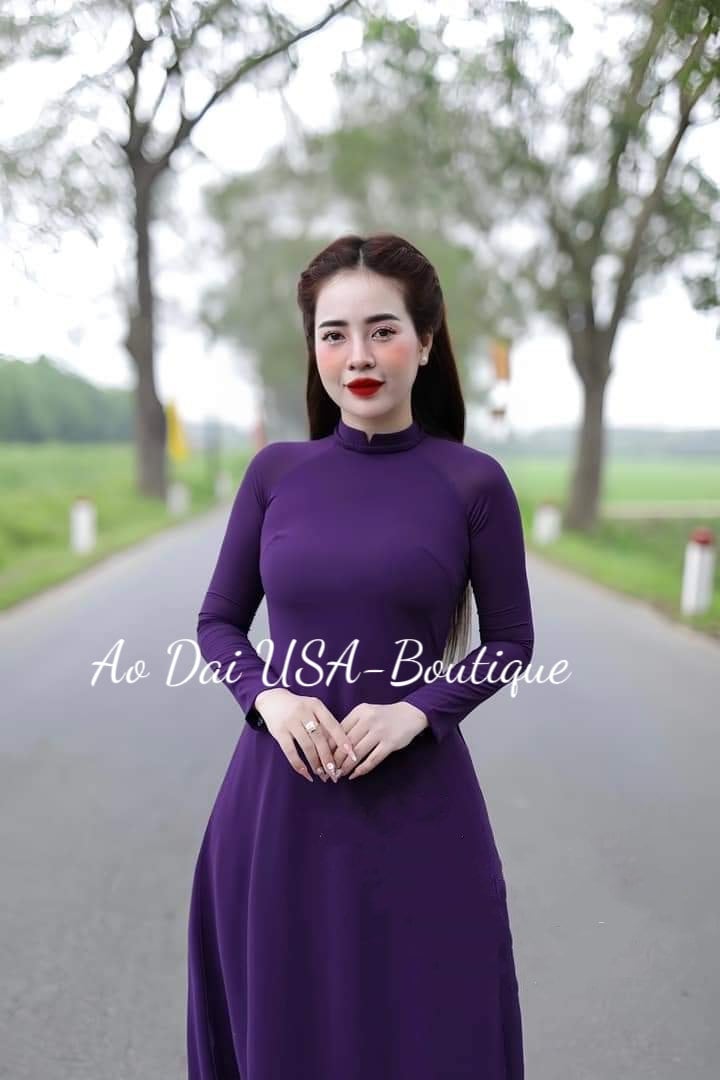 Set Ao dai Chiffon Tron dark puprle B114