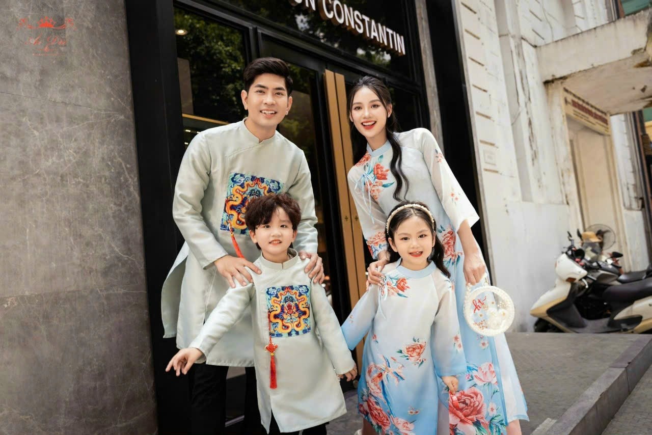 Family Printed Blue Ao Dai Set -Pants included B280