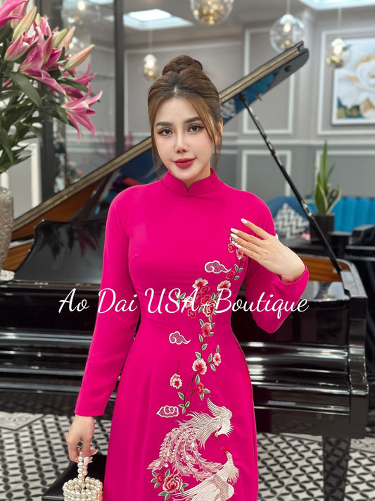 Ao dài Chiffon Embroidery Fushica color-No pants include- DS16