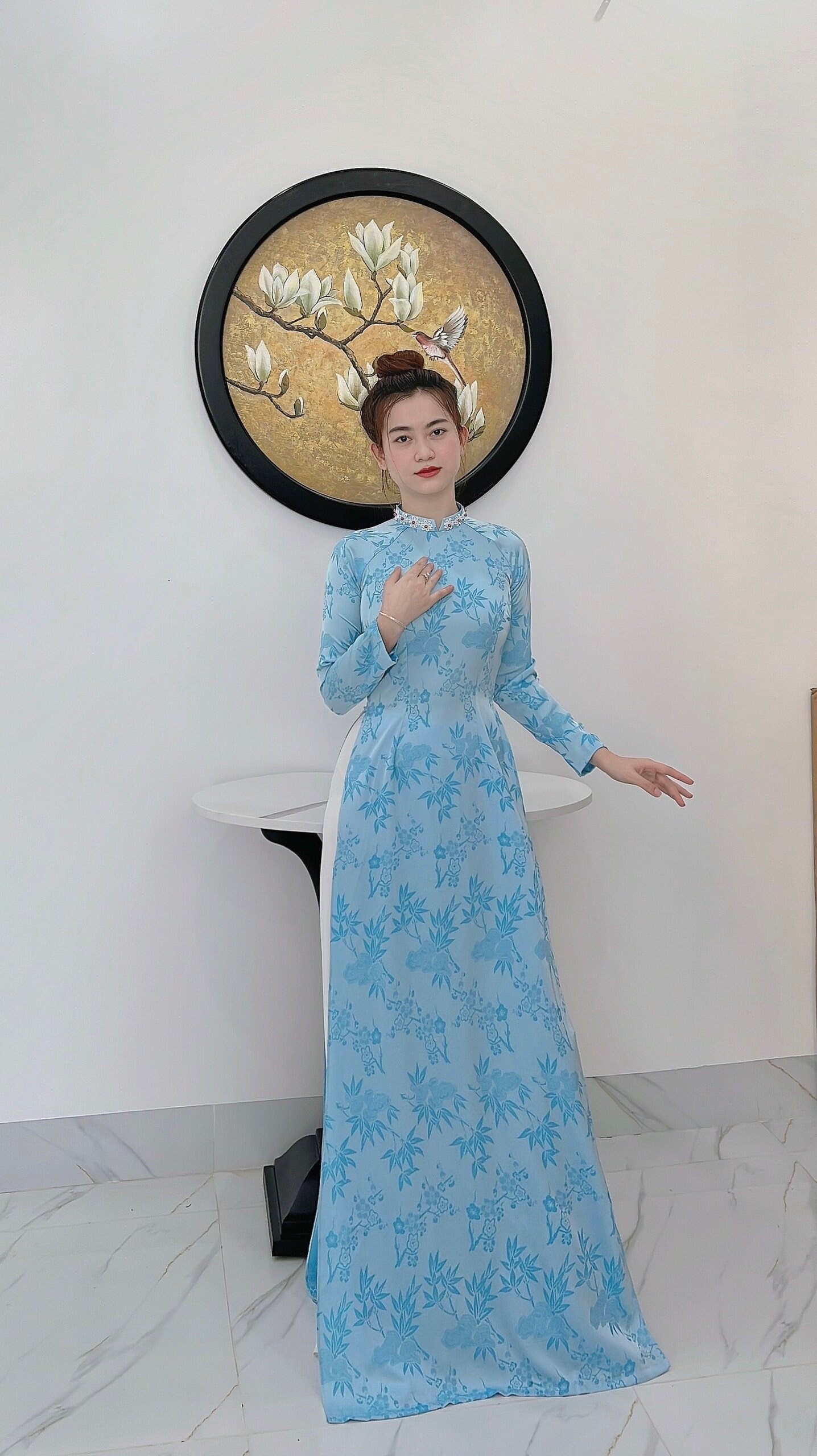 Top Only-Lụa Tơ Tằm Trúc Xuân Blue Color- TT76