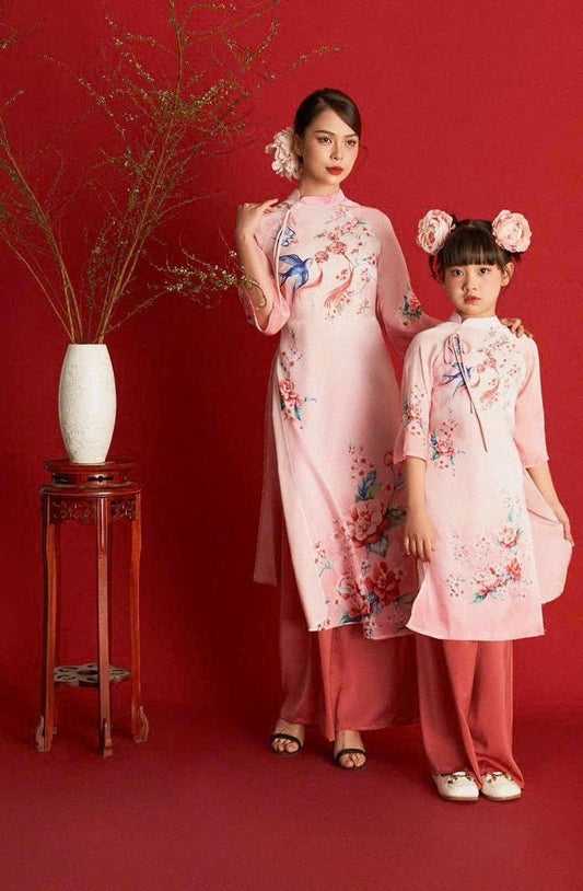 Set Ao Dai matching mom and girls- Pants included B0023