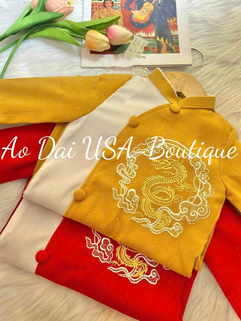 Ao Dai Boy Red/Yellow Embroidery Dragon B276