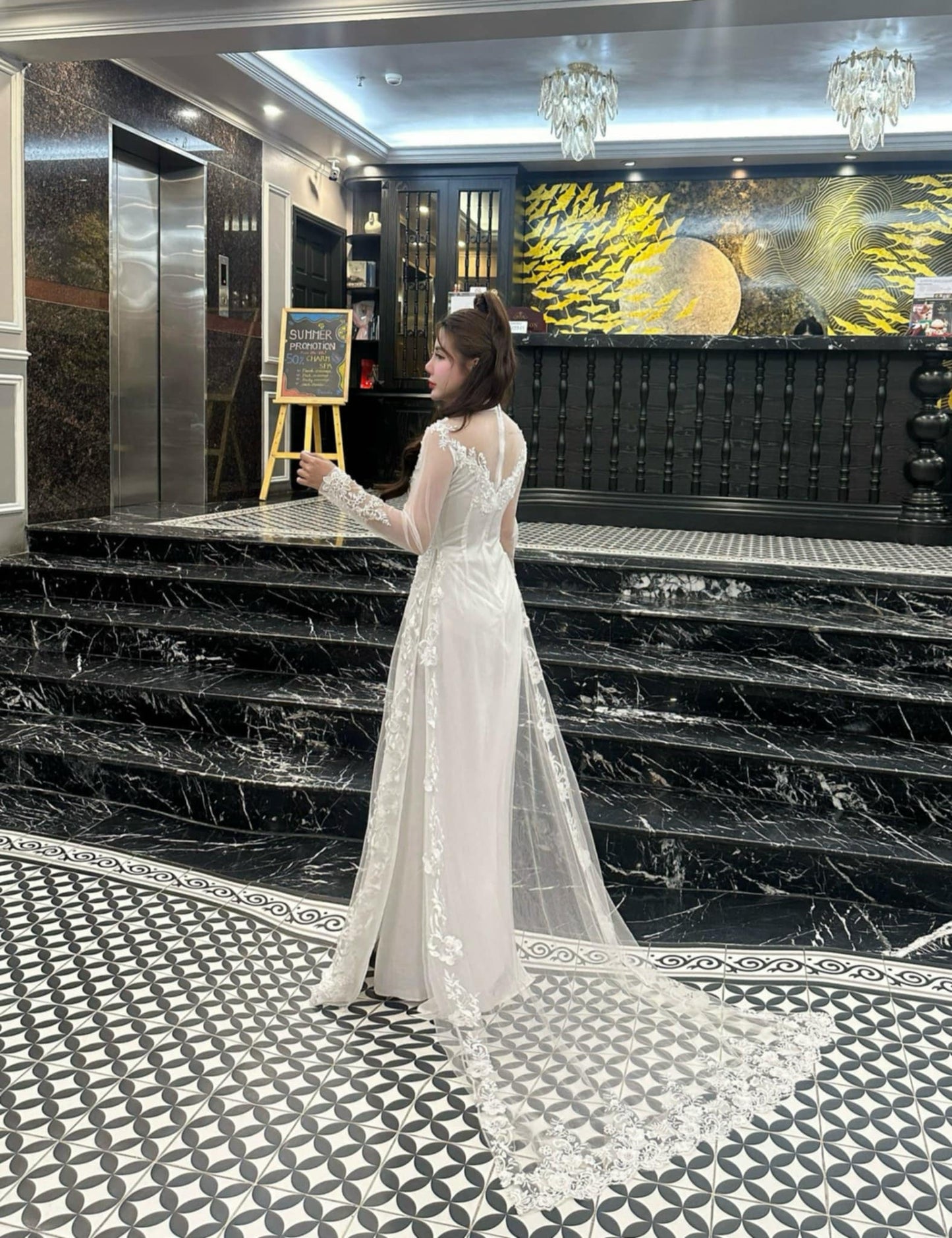Set Ao Dai Triple layers Design with Crystal G398