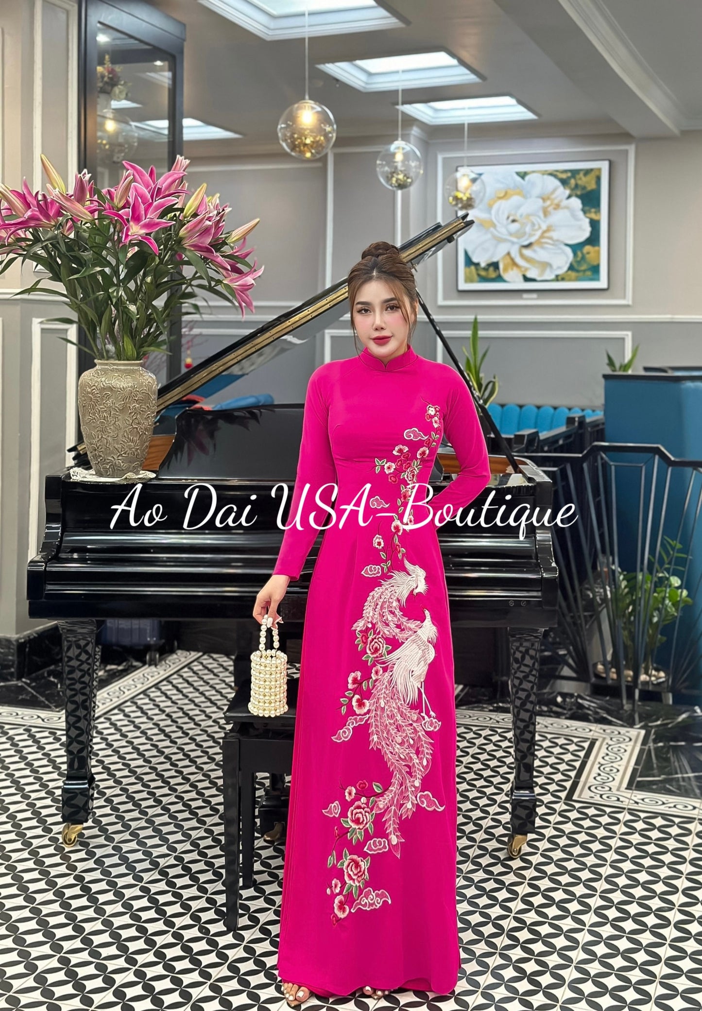 Ao dài Chiffon Embroidery Fushica color-No pants include- DS16