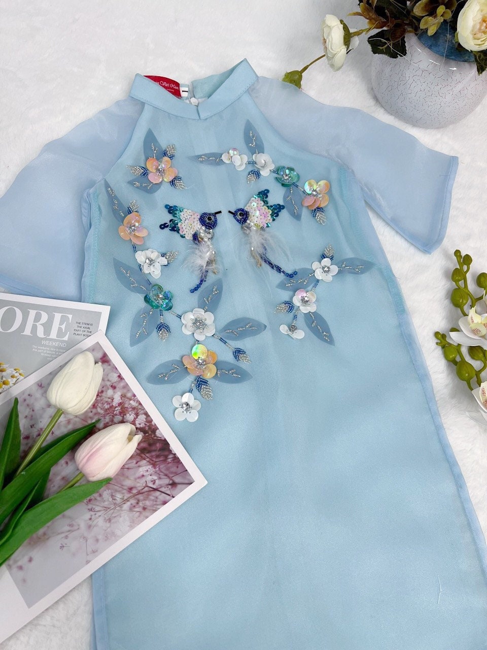 Set Áo Dai Mẹ và be Gai/ Ao Dai Cach Tan matching mom and girls/Matching mom & baby girl Ao dai set| Pants included| Ao dai for baby girl.