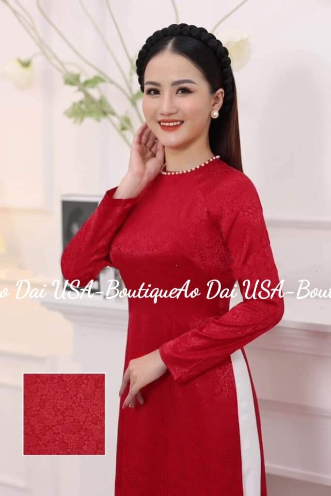 Top Only- Ao Dai Lua Tra Mi Dark red Color.TT106