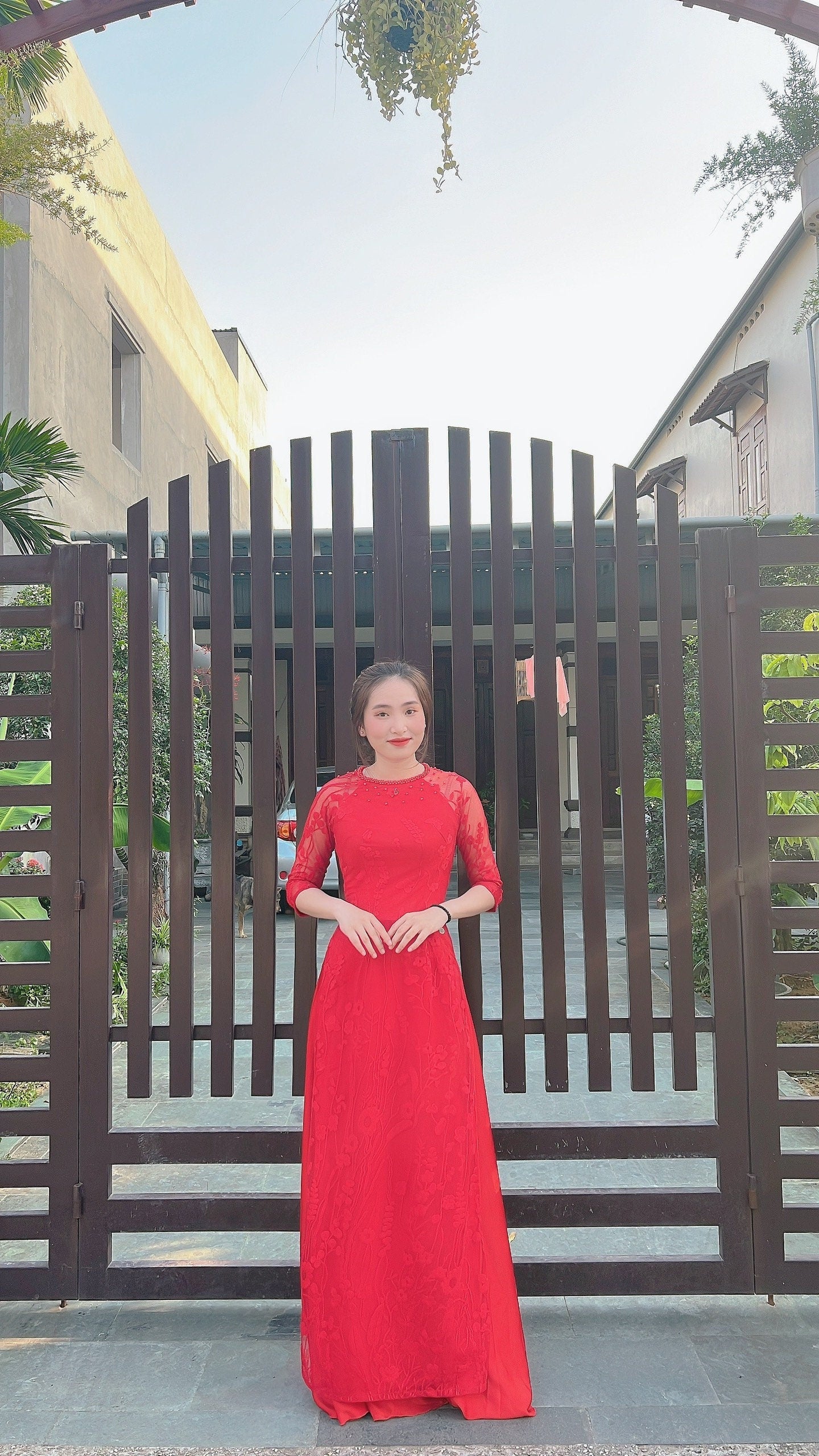 Lace Ao Dai double layers Red Color- No pants- B252