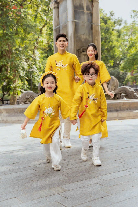 Set Ao Dai Gia đình Tafta hoa đính kết (No Headband)- B125