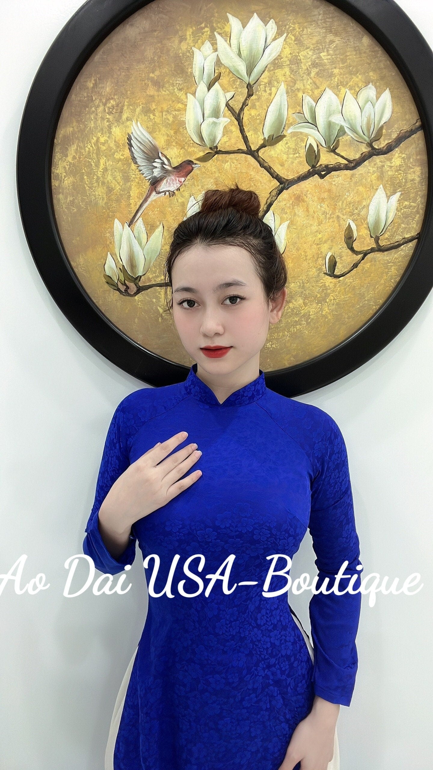 Set Tơ tằm Tuyết Mai/ Ao Dai Truyền thống Việt Nam/ Ao Dai for her/ Blue coban color ao dai traditional viet nam/white pants included.