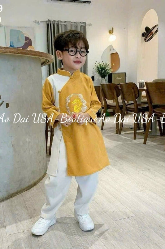 Ao Dai Boy Red/Yellow Embroidery Dragon B276