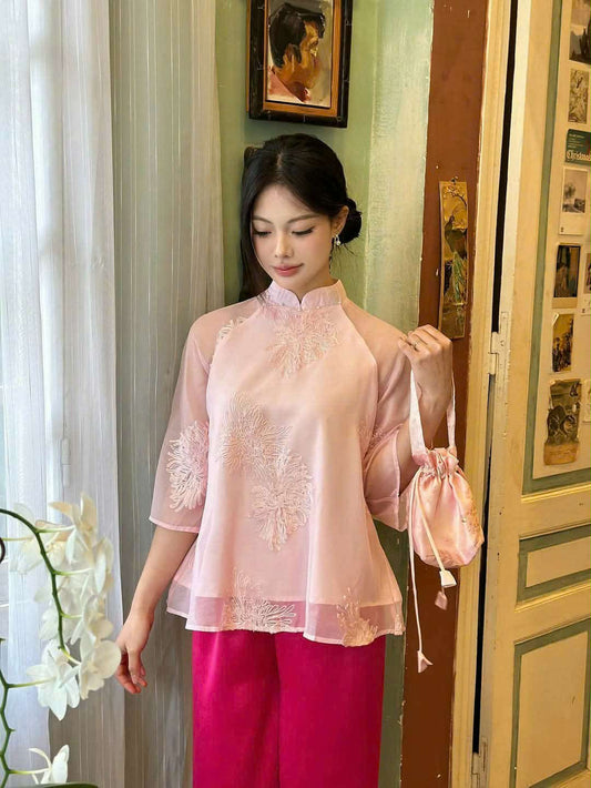 Pink Ao Ba Ba Set: Modern Vietnamese Phap Phuc - Lunar New Year G346