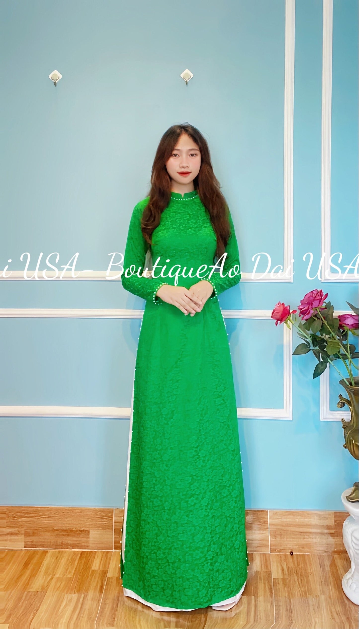 Ao dai To Tam Tuyet Mai Bright Green color-TT71