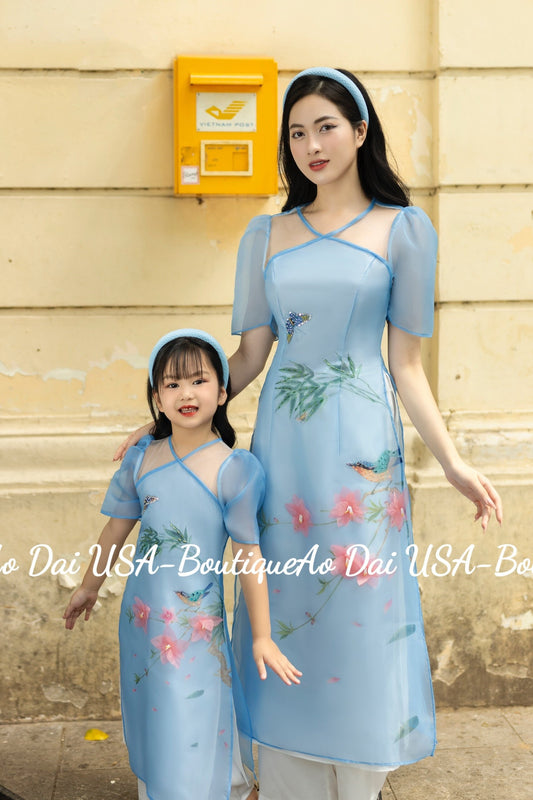 Set Ao Dai Mẹ và be Gai matching - Pants included B283