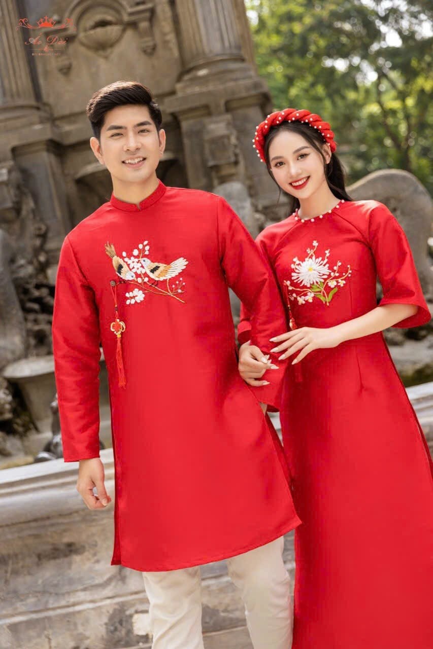 Set Family Red Ribbon Ao Dai Set (No Headband) | Pants included B125