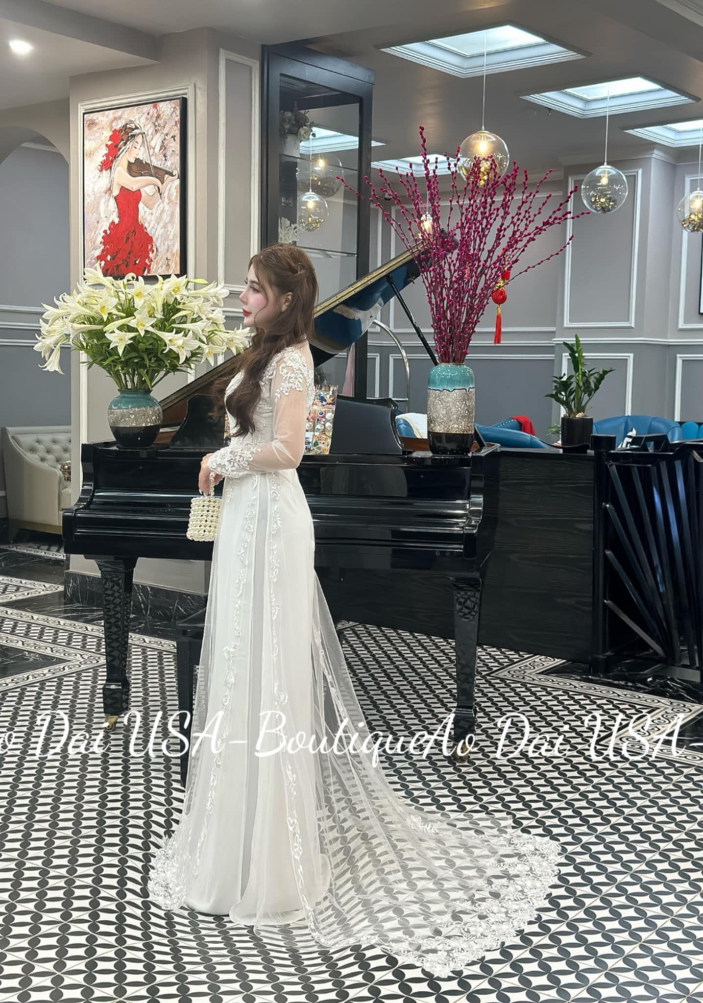 Set Ao Dai Triple layers Design with Crystal W408