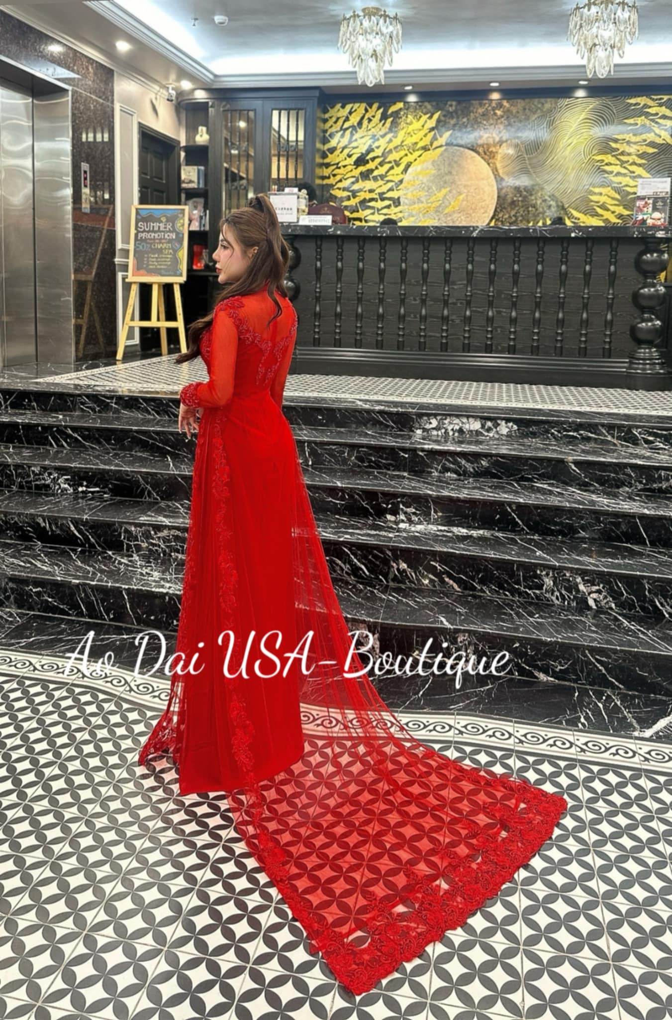 Set Ao Dai Triple layers Design with Crystal B369