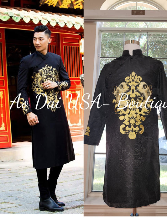 Ao Dai for men Embroidered Black