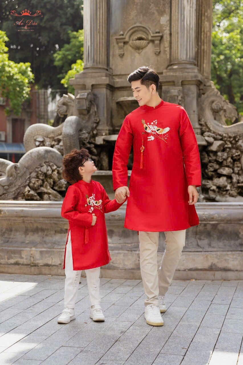 Set Family Red Ribbon Ao Dai Set (No Headband) | Pants included B125