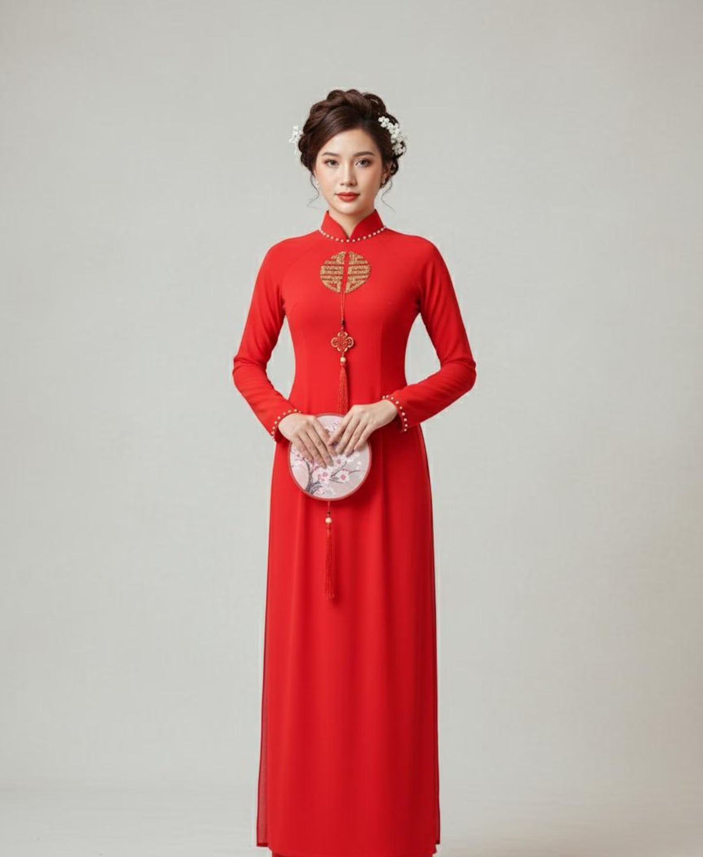 Ao Dai Design with Crystal /Traditional Long dresses VietnameseRed pants include/TT171