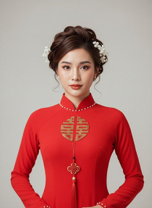 Ao Dai Design with Crystal /Traditional Long dresses VietnameseRed pants include/TT171