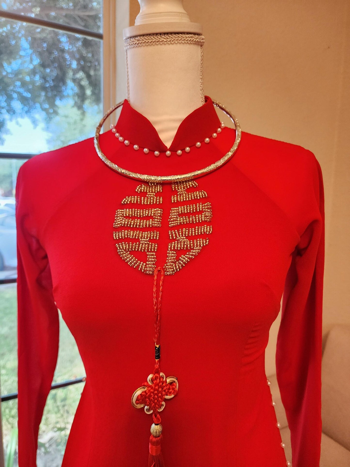 Ao Dai Design with Crystal /Traditional Long dresses VietnameseRed pants include/TT171