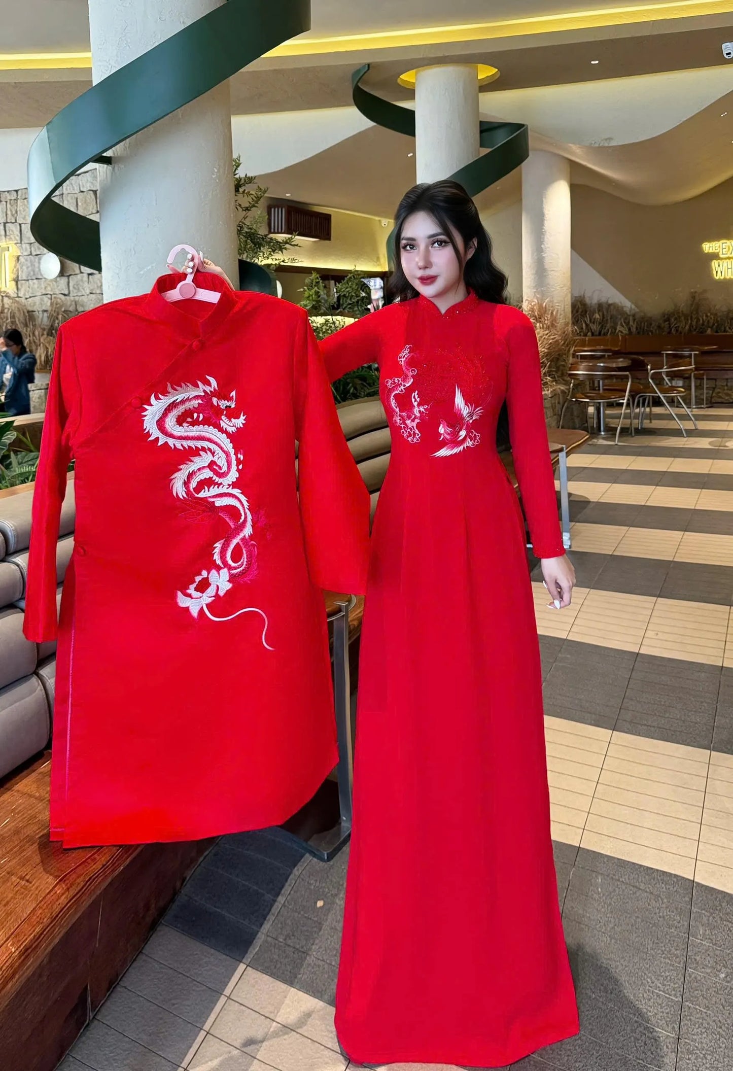 Set Ao Dai Wedding Red Color Matching/Red Pants included/W389
