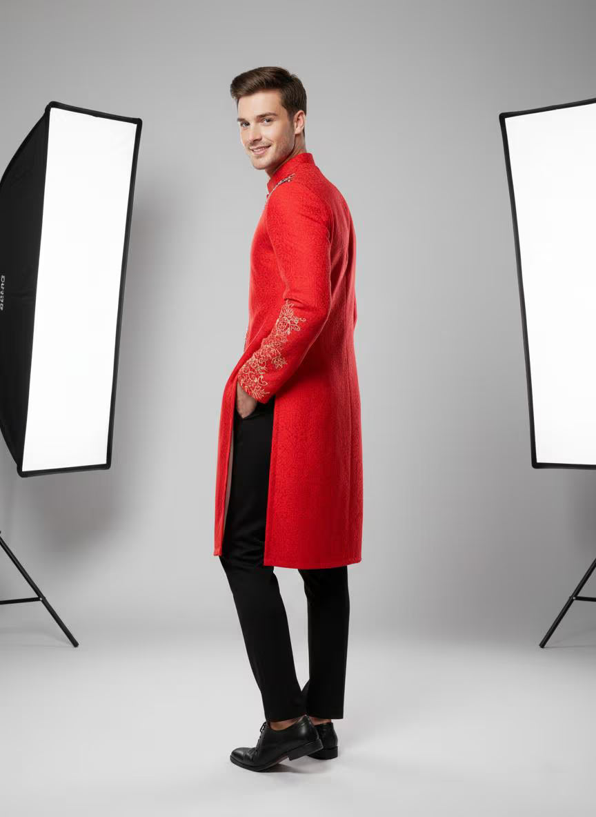 Red Ao Dai for Men: Vietnamese Lunar New Year Outfit B153