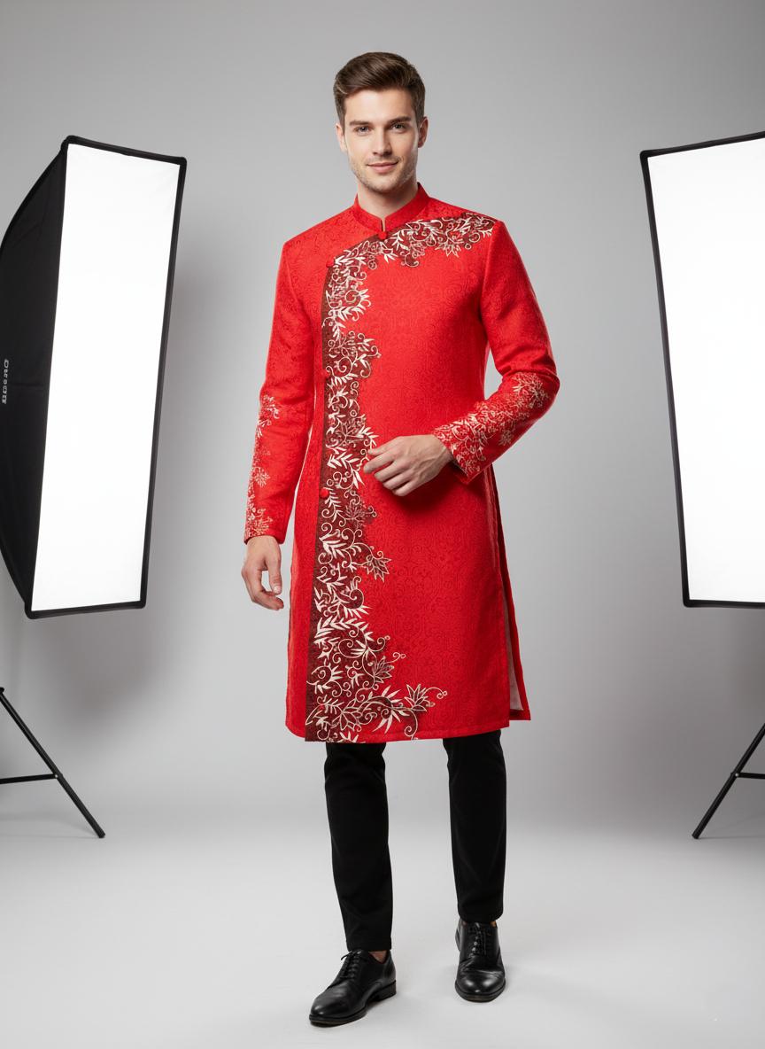 Red Ao Dai for Men: Vietnamese Lunar New Year Outfit B153