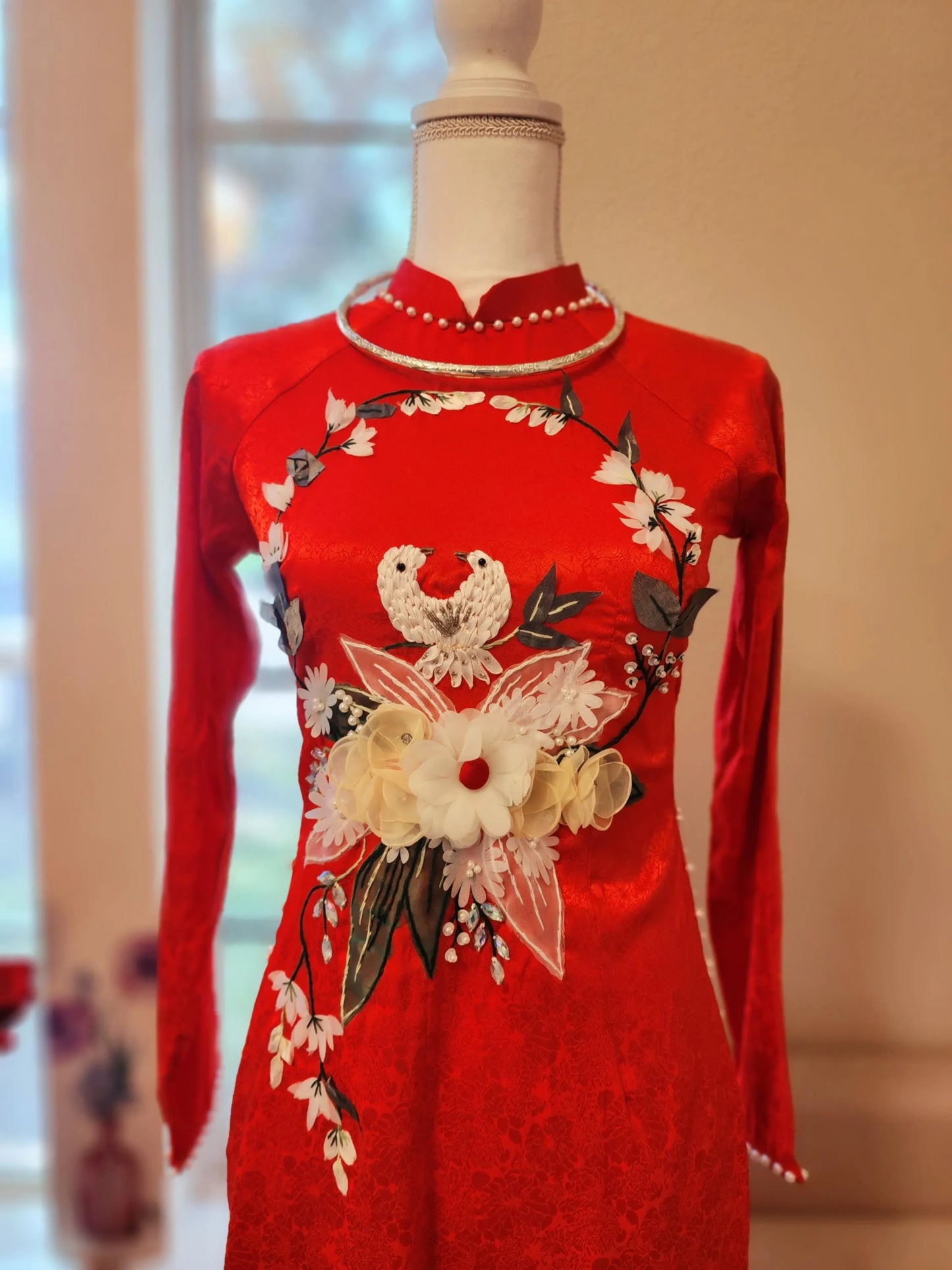 Red Ao Dai Dress: Vietnamese Traditional Long Dress/ Red Pants included/TT173